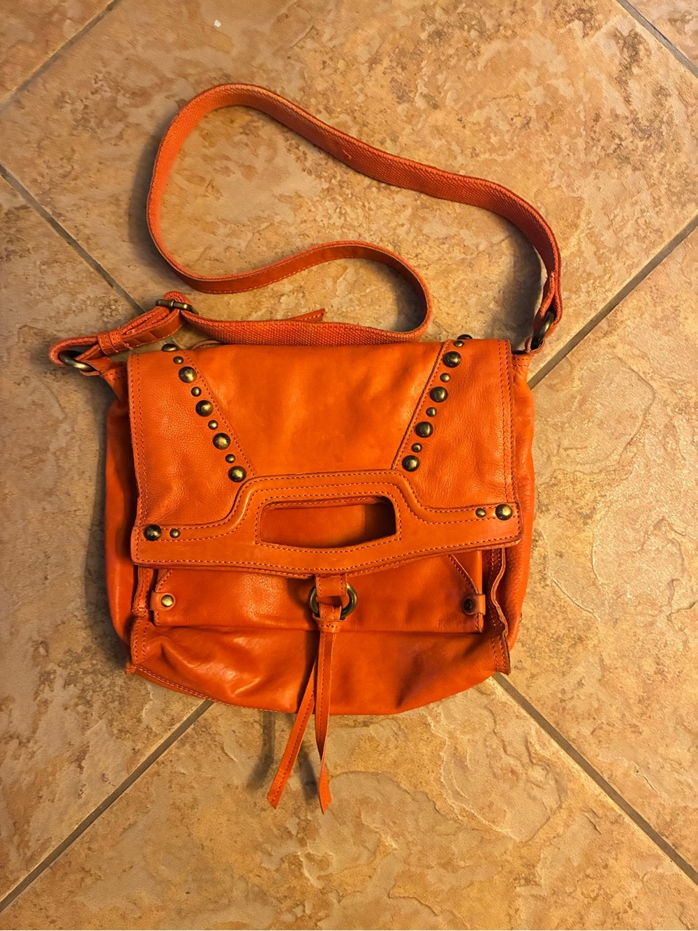 Orange/Red Lucky Brand Leather Stud-Trim Crossbody Bag